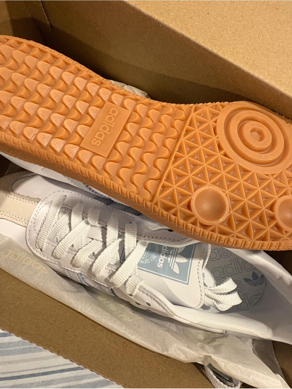 adidas White Sneakers with Orange Gum Outsole